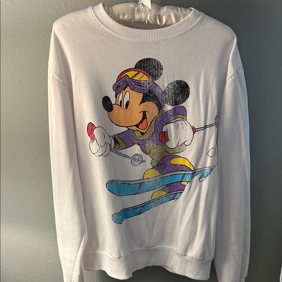 Disney Mickey Mouse Retro Ski Thin Sweatshirt White - Picture 1 of 2